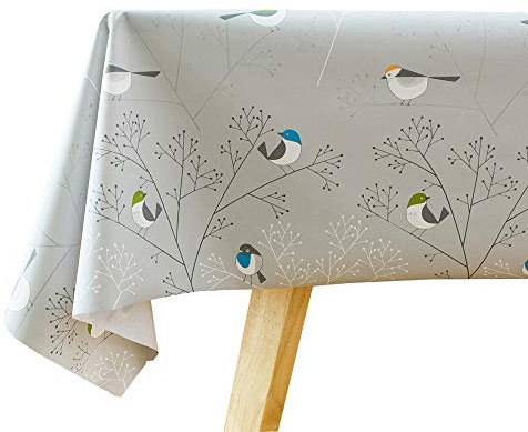 Plenmor Table Cloth Wipe Clean Tablecloth Wipeable Waterproof Plastic PVC Table Cover Protector Rectangular for Kitchen Picnic Outdoor Indoor (137x200 cm, Birds)