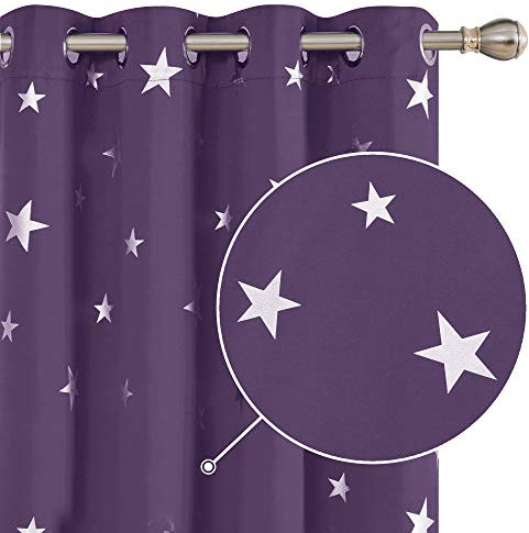 Deconovo Blickdichte Vorhänge für Wohnzimmer, Gardinen Fenster Sonnenschutz, Vorhang Modern mit Muster Sterne, 229x117 cm(HöhexBreite), Dunkelviolett, 2er Set