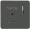 Trendi 1 Gang Single Switched Screwless Artistic Modern Glossy 13 Amp 2x Type A 2.1A USB Charging Port 13A Wall Outlet Plug Socket in Charcoal Grey - ART-SKT13USBCH