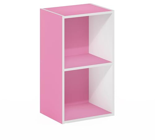 Furinno Pasir 2-stufiges Bücherregal mit offenem Regal, Rosa/Weiß