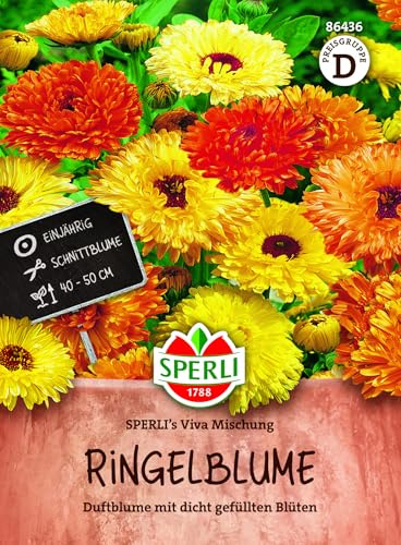 Sperli Ringelblumensamen SPERLI's Viva Mischung 86436, Sommerblumensaat | Duftblume mit dicht gefüllten Blüten, Sommerblume für Naturgarten, Bauerngarten, Topf und Kübel, als Schnittblume, einjährig