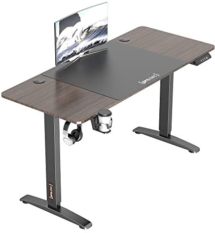 pro.tec Höhenverstellbarer Tisch Salinas 140 x 60 cm elektrisch Schreibtisch mit Memory Funktion Computertisch mit Getränkehalter Kopfhörerhaken Arbeitstisch bis 80 kg Aluminiumgestell Walnuss-Optik