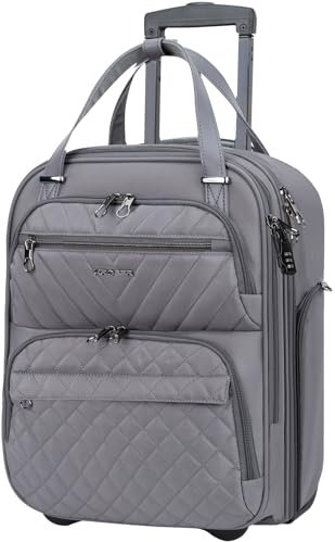 KROSER Handgepäck Koffer Trolley 40cm, Carry On Untersitzer Multifunktional 16-Zoll Leichter Über-Nacht-Koffer für Frauen, Grau Dunkel