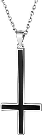 Supcare Schwarz Epoxy Satan Anhänger mit umgekehrtem Kreuz Halskette 925 Kette Jungen Petruskreuz Anhänger Kreuz Umkehrung Kette Upside Down Cross Necklace Kruzifixkette Modeschmuck für Halloween