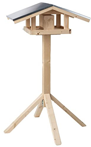 Dehner Natura Wildvogel-Futterhaus Karwendel, inkl. Ständer Alpstein und Futterschublade, 127.2 x 84.3 x 84.3 cm, Fichtenholz Natur/Blech