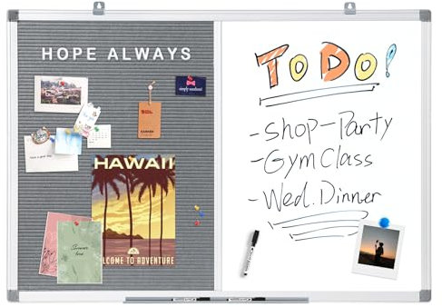 MAKELLO Kombitafel 90x60cm Whiteboard und Buchstaben Tafel, Pinnwand Magnettafel mit Aluminiumrahmen für Küche, Wohnung und Büro