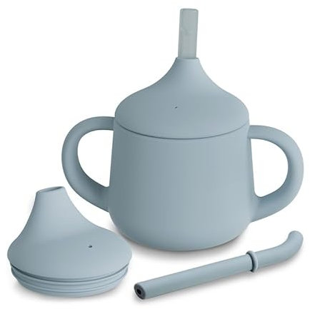 Moonkie Vaso Aprendizaje Bebe 3 Etapas, Vaso Antiderrame Bebe, Vaso Pajita Bebe, Vaso Silicona Bebe Sin BPA, Apto para Lavavajillas, Vaso con Pajita Niños, Vaso Bebe Antigoteo 4 Onzas(Azul Claro)