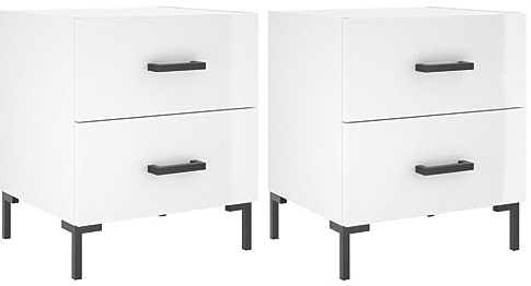 vidaXL Nachttisch 2 STK., Nachtschrank mit viel Stauraum, Kommode für Schlafzimmer, Nachttischschrank Beistelltisch Aufbewahrung Nachtkästchen, Hochglanz Weiß Holzwerkstoff