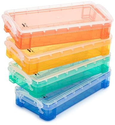 Mr. Pen 4 Pack Multi Color Plastic Pencil Box Set, Modern, Colorful, Minimalist, Slide Closure, Portable, School Supply Box