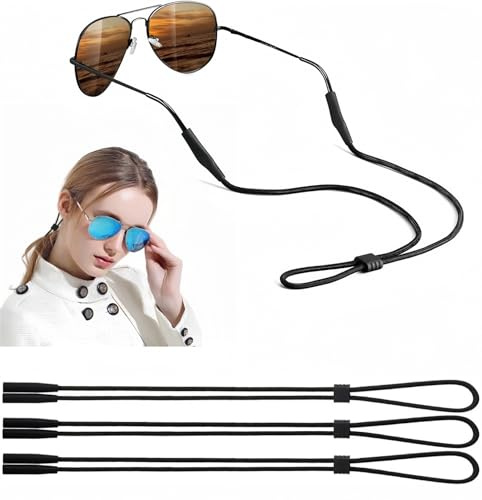 BANSTLE Eyeglasses Holder Strap - 3 Pcs Adjustable Eyewear String Lanyard Retainer - Sunglasses Strap for Men, Women and Kids - Eyeglass Holders Around Neck - Black