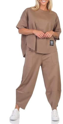 simaranda Damen Jogginganzug Zweiteiler für Freizeit und Sport Trainingsanzug Hausanzug Hoodie und Hose 6170 (DE/NL/SE/PL, Numerisch, 36, 42, Regular, Regular, Schlamm)