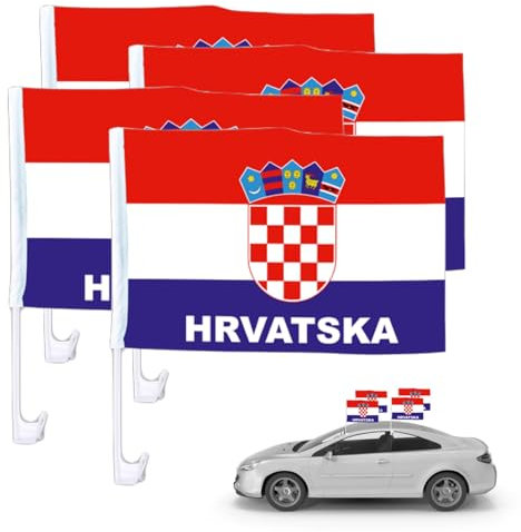 4x Autofahnen Adler Autoflagge Kroatien Auto Autofahne Fahne Flagge Fanartikel für Fußball EM 2024