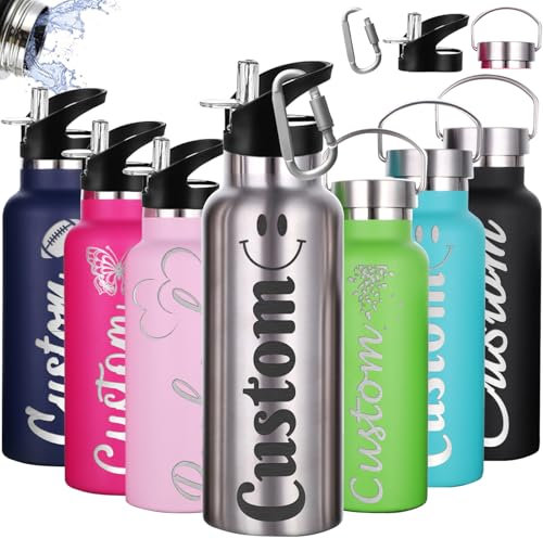 Gourde Personnalisée Avec Paille 350ml Nom Gravé Logo Bouteilles Isothermes Personnalisé En Acier Inoxydable à Double Paroi Pour Garçons Filles École De Sport En Plein Air
