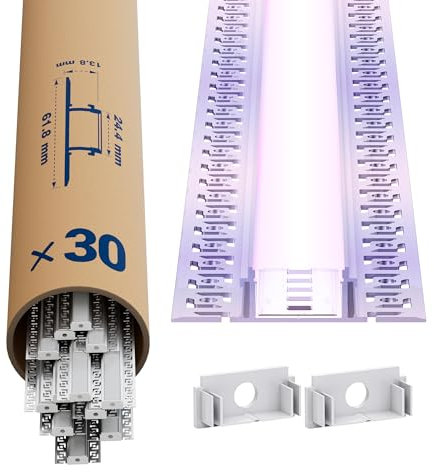 LED Trockenbauprofil 2m ×30 – Led Fliesenprofil Profil trockenbau 24.4 x 13.8mm für Streifen bis 21mm –Alu unterputz streifen profil Aluminium Profile Schiene Kanäle Leiste Diffusor