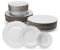 Porland Vaisselle en porcelaine ondulée 18 pièces, blanc et or, vaisselle complète et élégante, pour 6 personnes