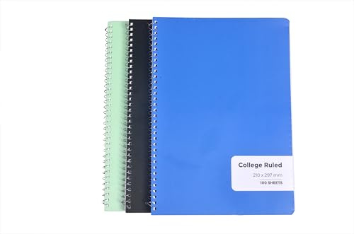 Spiral Notebooks 3-Pack, 1-Subject, Wide Ruled, 100 Sheets Each (200 Pages), 8 x 10.5 in, No-Snag Coil, Coated Covers, Assorted Colors – School Supplies,College & Office Note-Taking