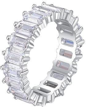 Wycian Wedding Ring Women Silver Wedding Ring White Gold Silber 18 Karat Moissanit Rechteck mit Zirkonia Weiß Größe 53 (16.9) Klassisch für Frau Verlobung Personalisiert