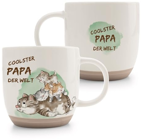 63001 - Tasse chat Cool Papa der Welt - 400 ml - 9,5 x 9,5 cm - Vert - En porcelaine de qualité supérieure - Conçue avec soin - Accessoire mignon pour la cuisine, le bureau et la maison - Idée cadeau