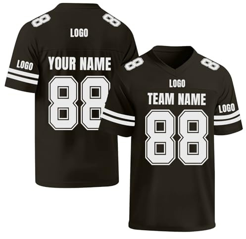 Camiseta de Fútbol Americano Personalizada con Nombre y Número para Grandes y Pequeños - Tallas S a 7XL - Múltiples Colores - Ideal para Aficionados y Jugadores Negro