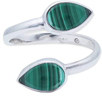 Ring 925 Silber Malachit grüner gestreifter Stein größenverstellbar Edelstein echt Silber Damen Sterling Silber Geschenk (MRV-087-10)