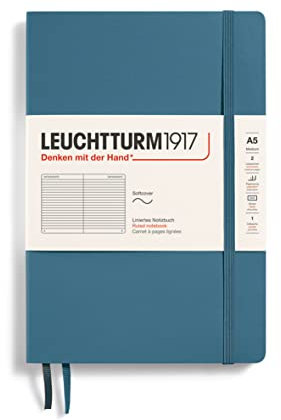 LEUCHTTURM1917 363400 Notizbuch Medium (A5), Softcover, 123 nummerierte Seiten, Stone Blue, liniert