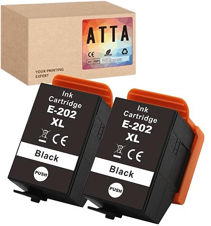 ATTA 202XL Schwarz Kompatibel für Epson 202XL 202 Druckerpatronen für Epson Expression Premium XP-6000 XP-6001 XP-6100 XP-6105 XP-6005 XP6000 XP6100 XP6105 XP6005 XP6001 (2 x 202 Schwarz)