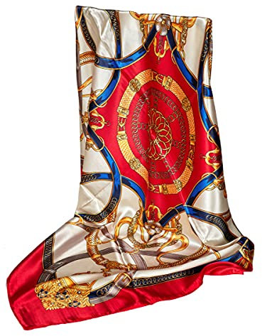 GLORIS Seidenschal Damen 90x90cm Rot Elegante Seidentuch Haare Seidentuch Satintuch Halstuch Seide Bandana Tuch Kopftücher Damen Ansatz