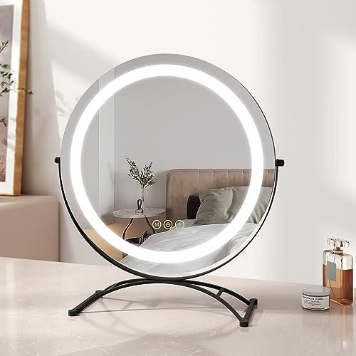 EMKE LED Hollywood Schminkspiegel, Rund 360° Drehung Schminkspiegel Touchscreen Kosmetikspiegel mit Dimmbar, Einstellbare Helligkeit und Speicherfunktion, Beleuchteter Hollywood Spiegel (Φ400mm,