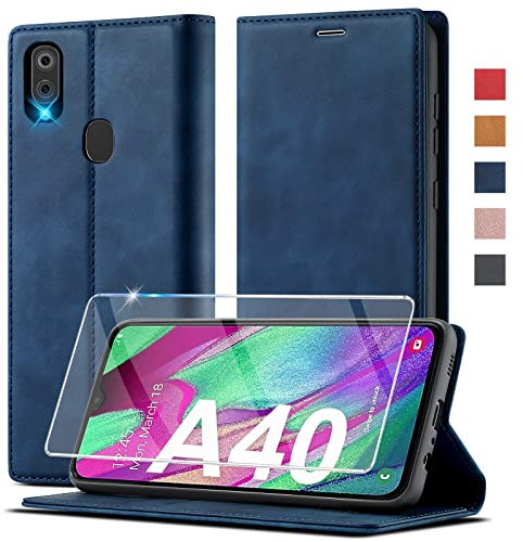 2023 Upgraded Handyhülle für Samsung Galaxy A40 Hülle Leder [mit A40 Schutzfolie] für Samsung A40 Hülle Klappbar Flip Case Cover 360 Stoßfeste Schutzhülle für Samsung Galaxy A40 Klapphülle (5,9 Zoll)