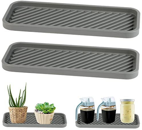 StarryTiger 2 Pezzi Organizer per lavello, Portaspugne in Silicone Organizer per Lavello da Cucina Tappetino, Porta spugne per lavandino Cucina, Porta Sapone e Spugna da Cucina (Grigio)