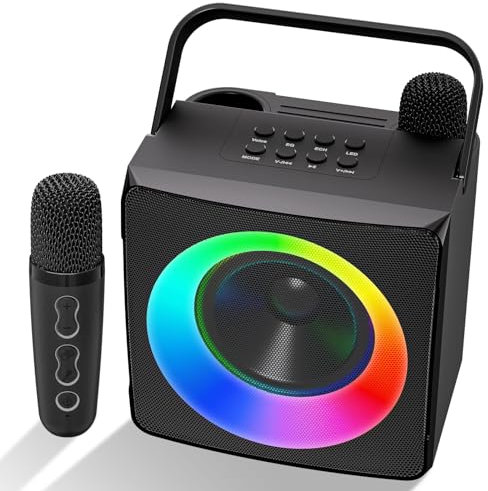 Verkstar Máquina de karaoke, altavoz de karaoke portátil Bluetooth para niños y adultos, máquina de canto única con dos micrófonos inalámbricos, agujero de almacenamiento, regalo ideal para niñas y