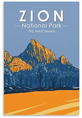 ONOTIO Zion National Park Watchman Vintage Reise Poster Landschaft 20 x 30 cm Wandkunst Bild Kunstdruck Leinwand Kunst Poster Modern Familie Schlafzimmer Dekor Poster
