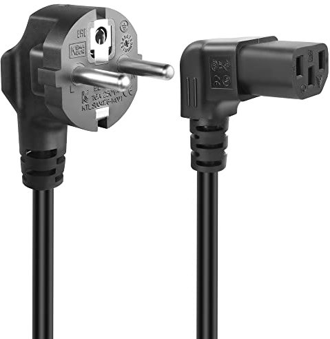 GELRHONR 1.5m Câble Froid 3 Broches, 90 degrés CEE 7/7 sur IEC C13, câble d'alimentation avec Contact de Protection coudé sur la Prise Froid C13 coudé (Up Angle C13)