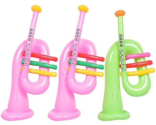 3stücke Teiliges Aufblasbares Musikinstrument Aufblasbare Trompete Horn Spielzeug Für Junge Mädchen Und Erwachsene Requisiten Für Partys Und Festlichkeiten PVC Material Einfache Lagerung