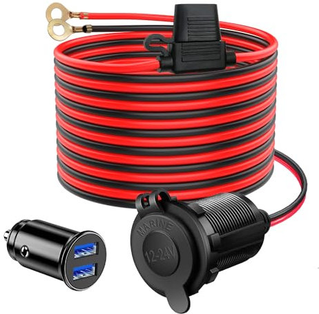 Hoembpn 2M Auto Zigarettenanzünder Buchse Verlängerungskabel 12V/24V Zigarettenanzünder Steckdose Adapter Kabel 14AWG 20A, 12V/24V Dual USB Port Zigarettenanzünder Auto Ladegerät für Auto, SUV, RV