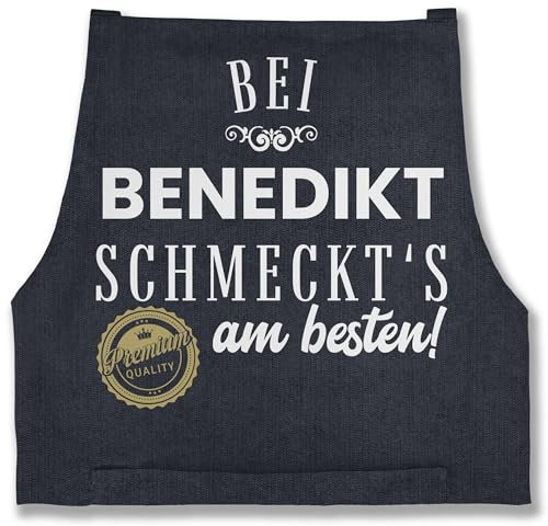 Schürze - Kochschürze - Bei Name schmeckts am besten - Geschenk Mama Papa Oma Opa Weihnachten Geburtstag - 85x69 - Jeans Blau - personalisierte kochschuerze küche schürzen personalised apron