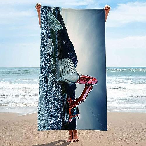 Strandhandtuch Mikrofaser, 3D Roter Mechanischer Bagger Drucken Strandtuch Sommer Strandtücher Leicht Schnelltrocknend Sand Proof Saugfähig Handtücher Für Reise Schwimmen 200 X 200 cm -8V8Y-G3Y