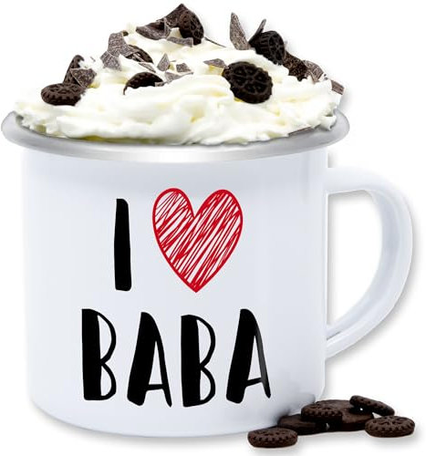 Emaille Tasse Blechtasse - Papa - Tassen - I Love Baba - 300 ml - Weiß Silber - vatertag paps dad daddy vater geschenk papas daddys vatertagsgeschenk deddys best dadys my vaeter sprüche