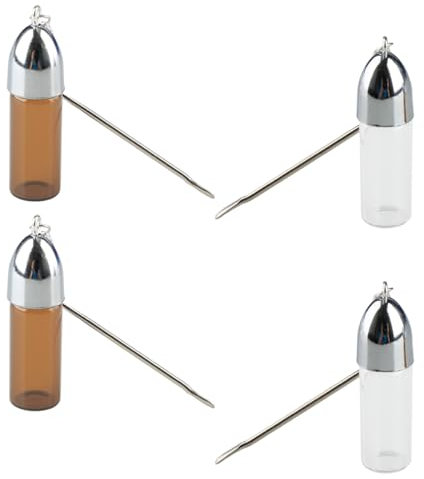 GroveEss 4Pcs Mini Bottles with Spoons,Small Portable Glass Storage Bottle Kit,Waterproof Sealing Pill Holders Boxes Outdoor Travel Acessories for Spice Powder Medicines Pills Storing(Brown+Clear)