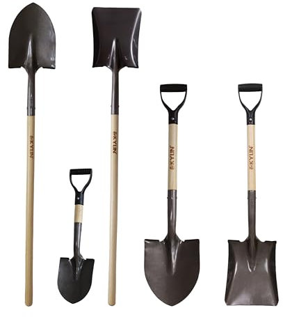 Kylin Multi-Purpose Garden Spade Shovels Set for Digging and Transfer with Durable Hard Wood Heavy Duty Handle (5 Pack)