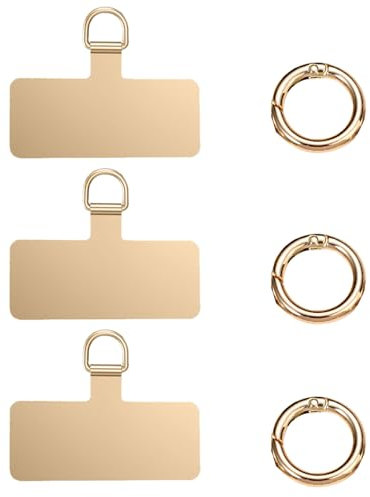 Mrltau 3 Stück Handykette Pads mit 3 Stück Federring Verschluss, Handy Lanyard Pads, Telefon Halteband Patch Handyschmuck, für Handy Umhängeband Handy Kette(Gold)