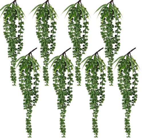 RECUTMS Künstliche Sukkulenten zum Aufhängen, Perlenschnur, künstliche Sukkulenten, drapieren, Grün, ungetopfte Zweig, Sukkulenten für Zuhause, Büro, Korb, Pflanzgefäß, Innen- und Außenbereich, 8