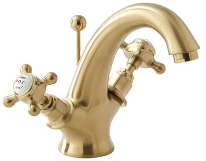 Milano Elizabeth Traditional Mono Basin Mixer Tap Crosshead Handles - Brushed Brass