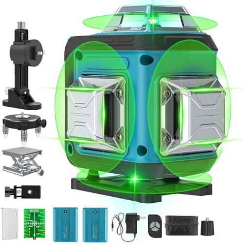Kevsuvqin Livella Laser con Treppiede,Livella Laser Autolivellante 360 con 2x3000mAh Batterie & Indicatore LED, 4X 360 °Livello Laser,16 Linee Laser Verde/APP/Telecomando/IP54 Impermeabile,Antipolvere