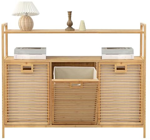 2-stöckiger Wäschekorb mit Ablagen | Kippbarer Wäschesammler mit abnehmbaren Körben | Für Waschküche, Badezimmer, Schlafzimmer | Platzsparendes Design