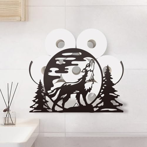 WADORN Étagère Porte Papier Toilette Wolf, Rangement Mural de Papier Toilette pour 8 Rouleau Supplémentaire Toilette en Métal d'animal Porte Rouleau de Papier pour Salle de Bain