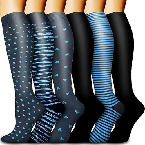 GEYIWSSXY 6 Paar Kompressionsstrümpfe Stützstrümpfe für Herren Damen Bunte | Sport, Laufen, Reisen, Radsport