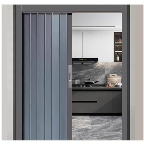Porte Accordéon Intérieure Métallique À Plusieurs Volets Porte Accordéon Intérieure En Alliage D'aluminium Cloison Coulissante Pliante pour Pièce Avec Serrure Et Rail De Guidage(210x95 cm)