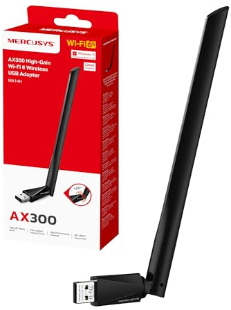 Mercusys TP-Link MA14H Chiavetta WiFi 6 AX300Mbps, WiFi USB per PC Fisso, Antenna ad Alto Guadagno, 2.4GHz/287Mbps, USB 2.0, WPA/WPA2, Supporta Windows 11/10/7 & Linux, Plug&Play