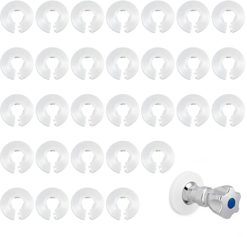 30 Pièces Cache Tuyau Plastique Blanc, Cache Tuyau Radiateur 16 mm Rosaces Décoratives en Plastique pour Tuyaux de Chauffage, Couvre-Tubes Muraux pour Finition Propre et Esthétique Intérieure Durable